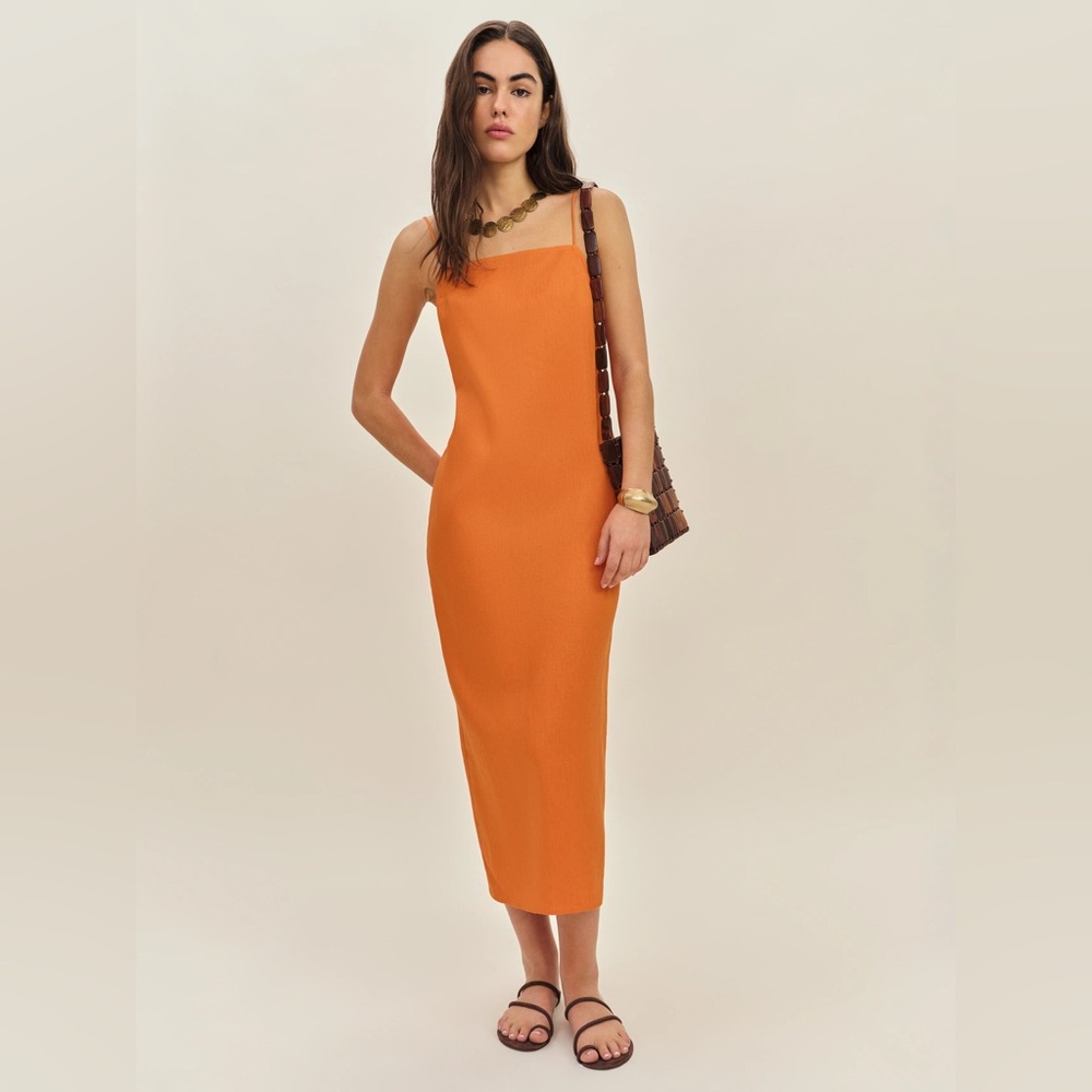 NWT Reformation Gael Linen Dress Orange - Size 12